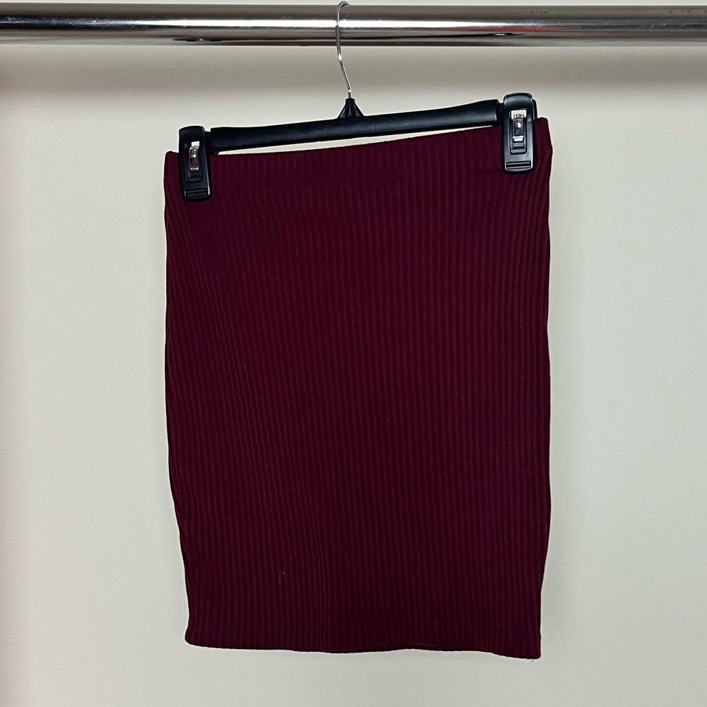 Rubbed Bodycon Mini Skirt (2) Maroon & Olive Green